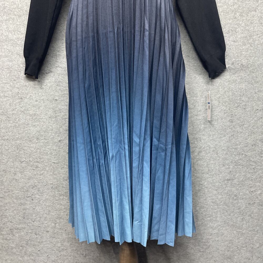 NWT Nanette Lepore XL Ombre Pleated Midi Dress Black/Blue Long Slv Classic FLAW - Picture 3 of 13